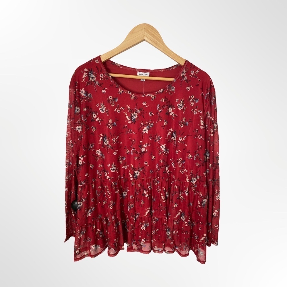 Love, Fire Women's Plus Size Long Sleeve Mesh Babydoll Boho Blouse NWT Size 0X